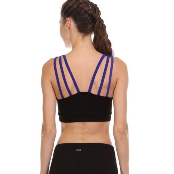Mono B Womens size S Sports Bra Criss Cross top Royal Blue Black multi straps - Picture 8 of 13